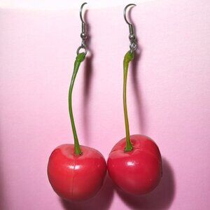 Red Cherry Dangle Earrings | Costume Statement Jewelry
